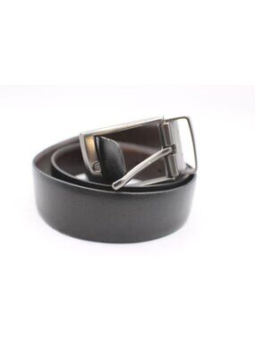 Reversible Brown & Black Leather Belt Size 34/85 Silver Metal Buckle